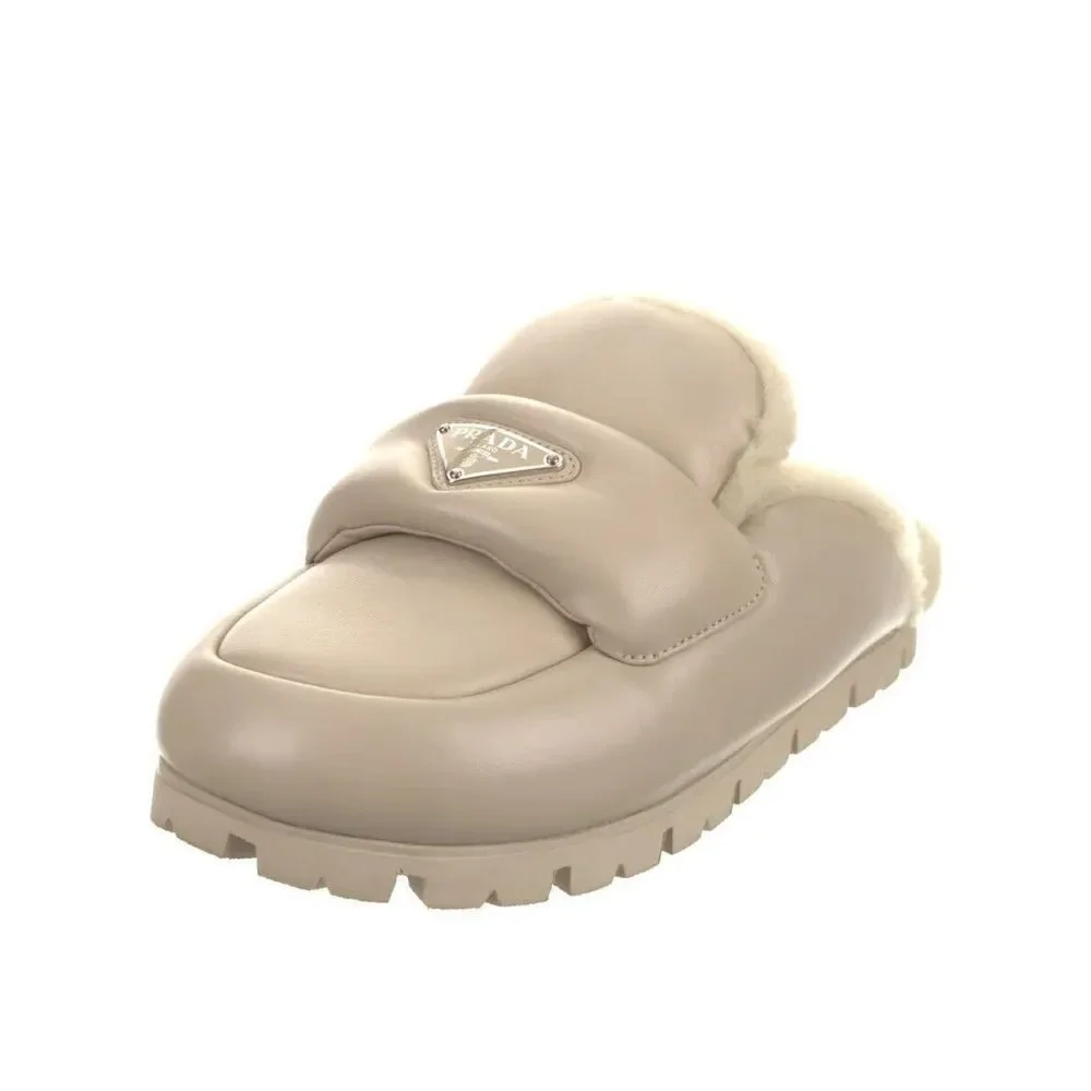 PRADA Soft Padded Nappa Leather Shearling Mules Rare Beige 40.5 - Picture 7 of 8